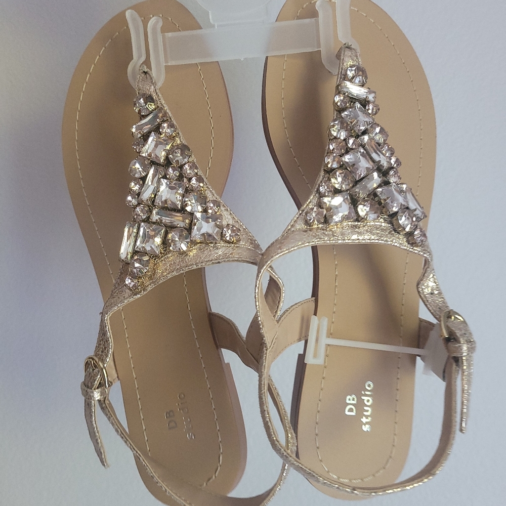 Jeweled Metallic Ankle Strap Thong Sandals